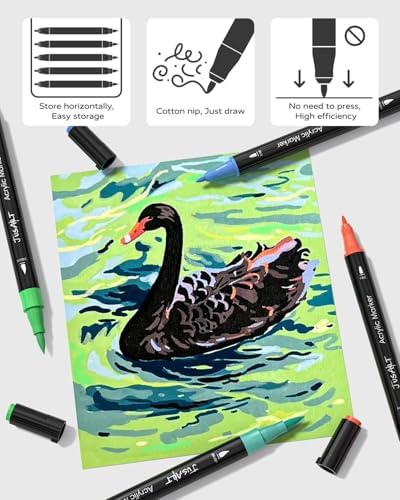 JusArt Acrylic Paint Markers 60 Colors, Dual Tip Art Supplies for Rock