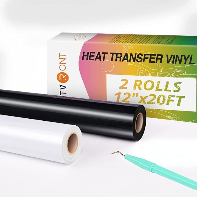 HTVRONT Heat Transfer Vinyl Black & White HTV Rolls, 12" x 20ft
