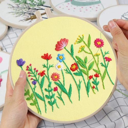 Louise Maelys 3 Set Floral Embroidery Kit, Botanical DIY Craft Collection