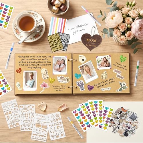 CY2SIDE Mom Memorial Gifts Photo Album – 110PCS In Loving Memory of Mom Wooden Scrapbook Kit Sympathy Gift for Loss of Mother, Bereavement Keepsake Grief Journal for Mother’s Day & Grieving Family