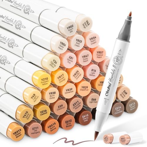 Ohuhu Alcohol Markers 36 Skin Colors Brush& Fine for Portrait Refillable
