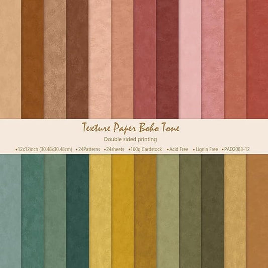 12×12 Boho Scrapbook Paper Vintage Flower Pattern Paper Pad,24 Sheets Double-Sided Bobo Floral Scrapbooking CardStock Papers Pad for Holiday Cardmaking DIY Origami Papers.