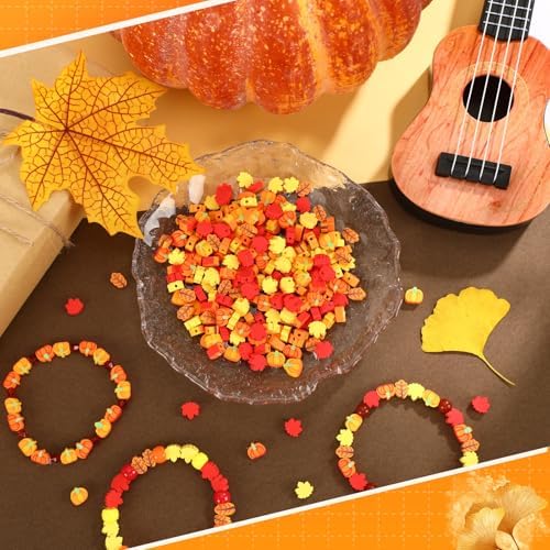 300Pcs Fall Leaf Pumpkin Polymer Clay Beads for Jewelry Making