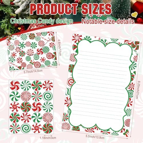 TaoBary 160 Pcs Christmas Candy Stationery Paper and Envelopes Set