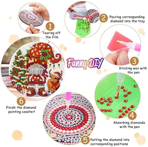 8 Pack Diamond Art Coasters,Christmas Gnome Diamond Painting Coasters Kits