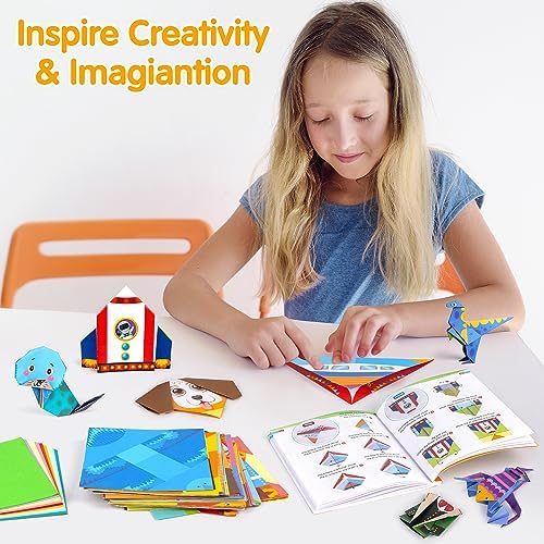 Mocoosy 224 Sheets Origami Paper Kit for Kids Ages 5-8 8-12, Folding Paper Set with Origami Book for Beginners, Art Craft Supplies for Boys Girls 9-12, Travel Game Car Road Trip Activities Toy Gifts