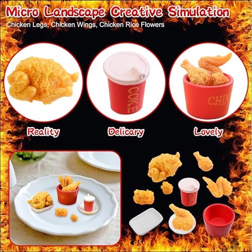 Mini Chicken Bucket Ornaments, 10 Pcs Resin Fast Food Decor
