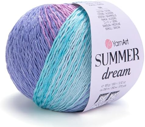 YarnArt Summer Dream Cotton Blend - 3.4 OZ, 383 yds Rainbow Multi Color Yarn for All Season Project Fuitable for Knitting Blouses, Shawls, Scarfs and Sweaters, Fine:2 (4302)