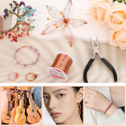 Modacraft 24 Gauge Copper Wire for Jewelry Making - 214FT/0.5mm Tarnish-Resistant Craft Wire with Multi-Functional Pliers - Perfect for DIY Jewelry, Wire Wrapping, Gardening, and Artistic Projects