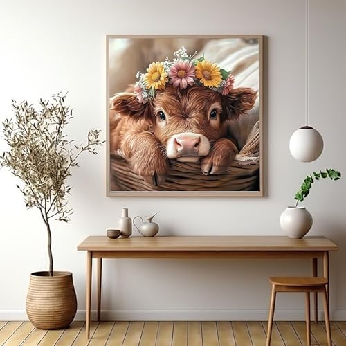 APTDYIGL 5D Highland Cow Diamond Painting Kits for Adults Beginner,DIY Cow Diamond Art Kits for Adults,Round Full Drill Diamond Dots with Gem Art Kits,Home Wall Decor 13.7X13.7inch