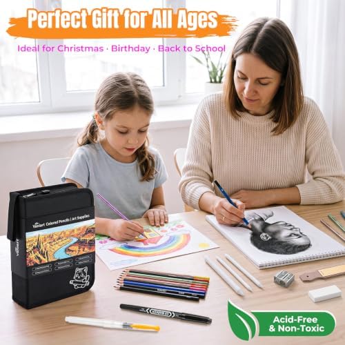 176PCS Art Supplies, Drawing Kit with 3-Color 100 Sheets Sketch Book