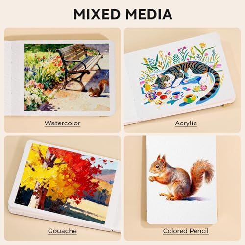 Watercolor Journal - 100% Cotton Cold Press Paper | 20 Sheets 40 Pages | 300GSM (140lb) | PU Leather Cover Watercolor Sketch Books for Artists Painting,Mixed Media 4.9 in x 3.5 in