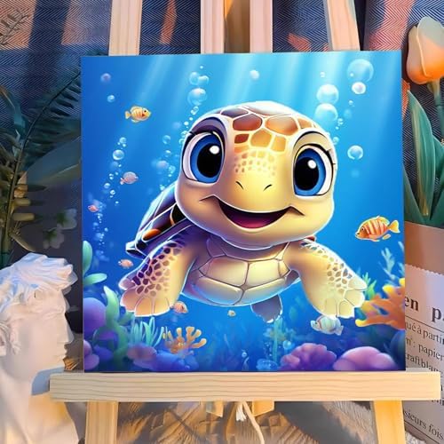 Reivworl Sea Turtles Paint by Numbers Kit for Kids with Frame 8×8 inch