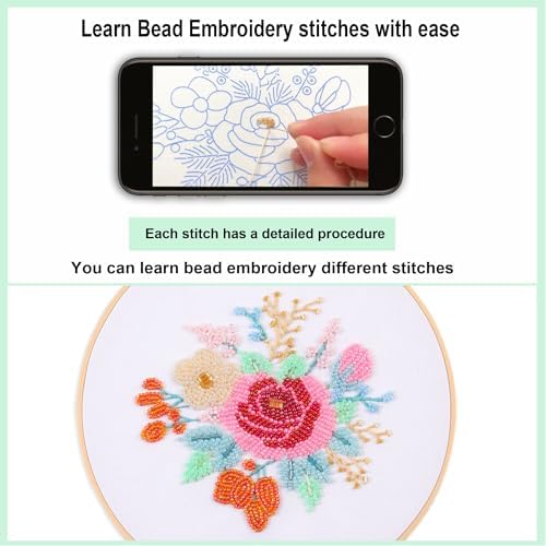 Myfelicity Bead Embroidery kit with Floral Patterns, Colorful Thread Sets, and Instructions, Suitable for Beginners and Adults, Box Packaging