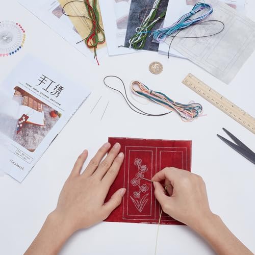 FREEBLOSS 4 Set Embroidery Bookmark Kit Flowers Embroidery Kit for Beginners with Instructions Embroidered Bookmark DIY Hand Embroidery Kit Embroidered Bookmark Kit Cross Stitch Kit