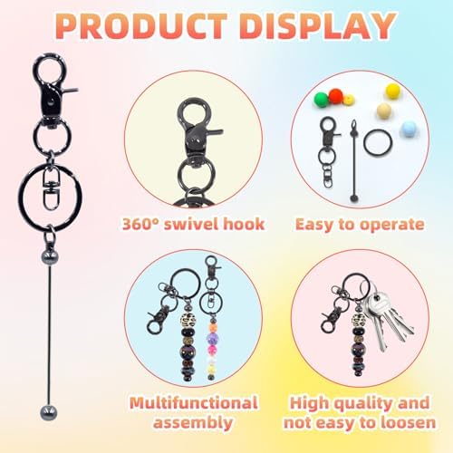 24 Pcs Beadable Keychains Bars bulk - 12 Grey DIY Metal Beaded Keychain Making Kit + 12 Bags Included, Bead Keychain Supplies,Blank Key Chain, Perfect for Women, Men, Mother's Day, Birthday Gift