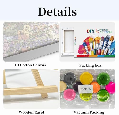 HeeBenor Framed Paint by Numbers Kit for Adults, Flowers Paint by Number with Easel, DIY Floral Acrylic Oil Painting Kit, Adult Paint by Number Kits Framed Canvas for Home Decor 8x12 Inch