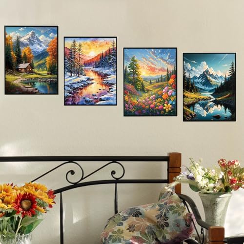 Lovepefe Mountain Paint by Numbers Kit for Adults and Kids Beginner 4 Pack Mountain Forest Adult Paint by Number Kits On Canvas DIY Oil Painting Kits for Gift Wall Decor 12x16 Inch