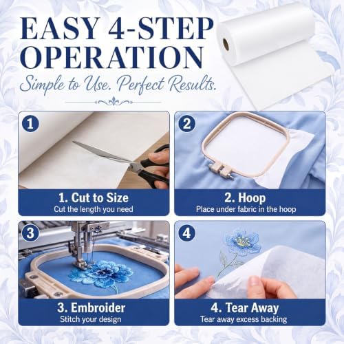 Peryiter 1 Roll 8" x 100 yd Cut Away Embroidery Stabilizer 25μM Backing Stabilizer for Embroidery Lightweight Sewing Stabilizers for Hand Sewing Machine