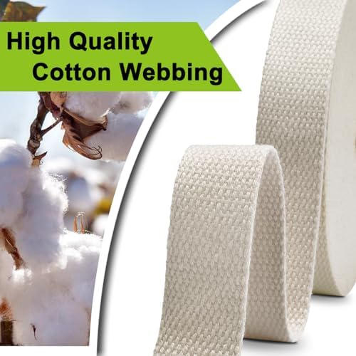 Cotton Webbing 1.5 Inch 12 Yards Natural Cotton Webbing Straps for Bags Handles, 1.5 Inch Weave Webbing for Cloth Tote Bag Straps Making,Cloth Belt, DIY Crafts Decoration (Natural)