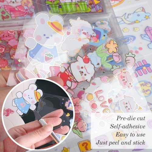 Kawaii Animal Cute Scrapbook Stickers - 100 Sheets CartoonTransparent Stickers for Junk Journal Scrapbooking Collage Planner Album Calendars Notebook DIY Craft Decor