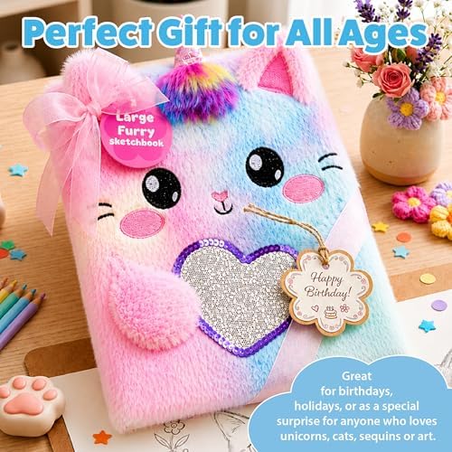 VOTUM Fuzzy Sketch Book: Personalized Artist Sketchbook: Sketching, Drawing and Creative Doodling. Notebook and Sketchbook to Draw and Journal (Cat Unicorn)
