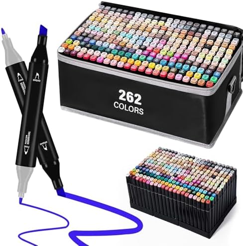 262 Colors Dual Tip Alcohol Markers, Dual Tips Art Markers, Permanent Sketch Marker Set for Adults Coloring, Painting, Sketching, Illustrations