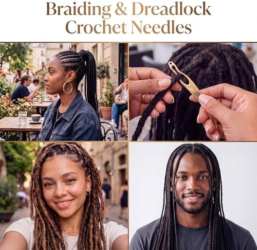 WILLBOND 8 Pcs Interlocking Tool for Locs Dreadlocks Crochet Hook, Gold