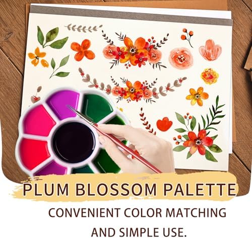 5" Porcelain Watercolor Palette - Plum Blossom Ceramic Artist Paint Palette with Mixing Tray for Painting and Craft Projects