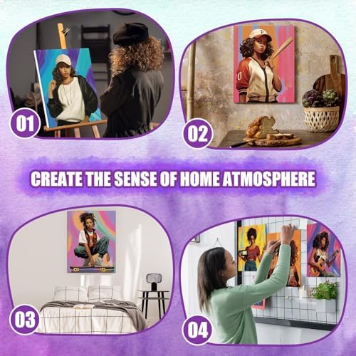 Sherr 20 Pcs Pre Drawn Canvas Vintage Afro Queen for Painting for Adults