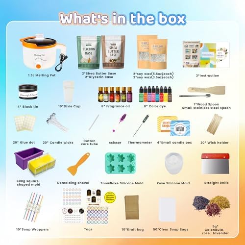 Susanou DIY 2-in-1 Candle & Soap Making Kit for Adults Beginners | All in One Candle and Soap Craft Kit with Melting Pot, Thermometer, Soy Wax, Soap Base, Fragrance Oils, Molds & Gift Supplies