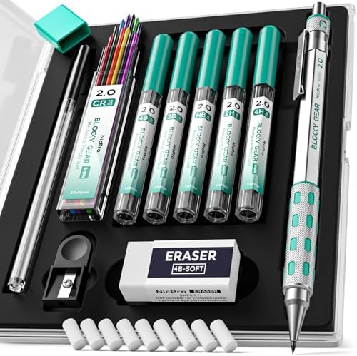 Nicpro 2.0 mm Mechanical Pencils Set, Metal Drafting Pencil with Case