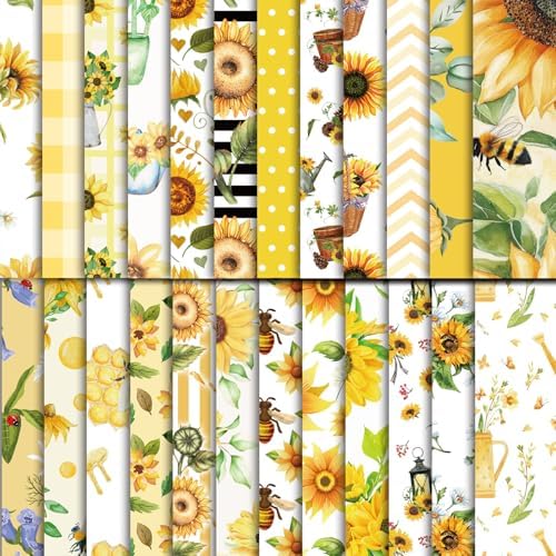 48 Sheets Sunflower Scrapbook Paper,Sunflower Pattern Decorative Scrapbook Paper for Journals DIY Cards and Photo Albums,Aesthetic Craft Supplies