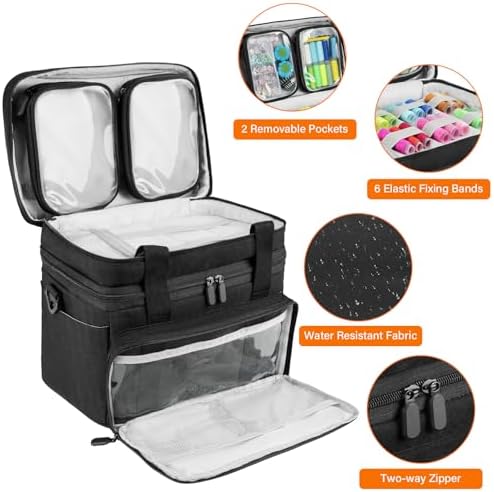 Double Layer Sewing Organizer Bag with Shoulder Strap, Black