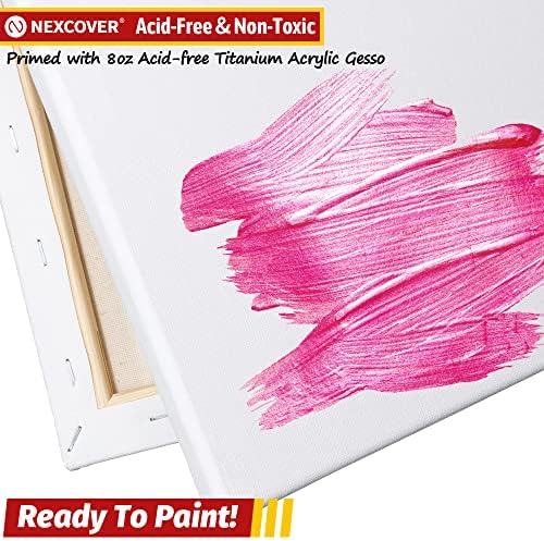 NEXCOVER Stretched Canvas - 8 Pack 11x14 Inch, 5/8" Profile Thick Pinewood Frame, Blank White Painting Canvas for Acrylic Oil Tempera Gouache Paint, for Beginners Kids Students Artists DIY Craft/Decor