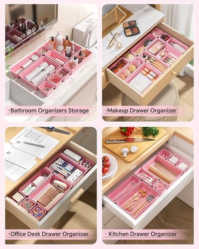 KEMETHY 25 PCS Plastic Drawer Organizers Set, 4 Sizes Vanity Organizer