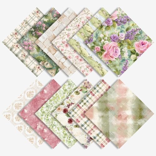 Retro Cottagecore Scrapbooking Paper Pad - 24 Sheets 6in Pink Garden Aesthetic Patterned Decorative for Origami Decoupage Journals Wrapping Folded Supplies Gift Cards DIY Crafts Photo Album
