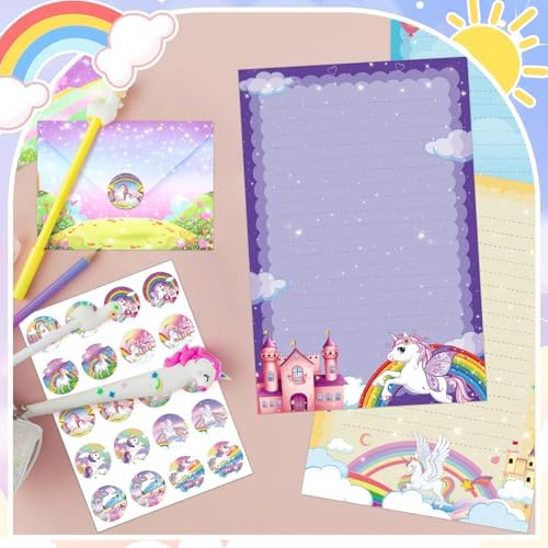 TaoBary 160 Pcs Unicorn Stationery Paper and Envelopes Set, 5.5 x 8.25''