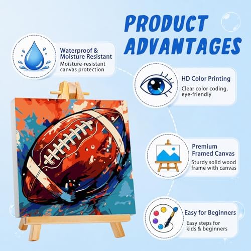 AUKELHJ Paint by Numbers Kit for Kids with Frame, Football, 8X8 inch