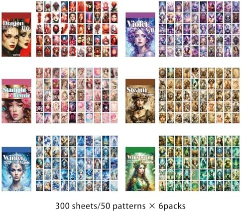 300 Pcs Washi Stickers Book - Vintage Aesthetic Journaling Stickers for Scrapbooking, Bullet Journal, Planner, Travel & Daily Life - Craft Gifts Scrapbook Sticker Set for Art Diary, Notebook