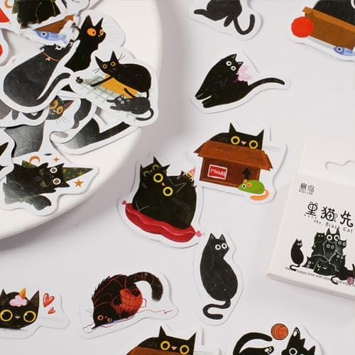 46Pcs Cute Cat Stickers for Scrapbooking Journaling Water Bottle Kids Laptop Diary Planners Collage Envelope Phone Case Art Crafts DIY Decoration