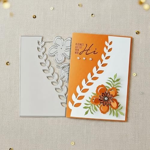 Scrapbooking Die-Cuts, Layer Frame Net Set Metal Cutting Dies for Card Making, Paper Craft Template, Background Embossing Stencils, DIY Album Décor (Leaf Border Frame and Flower-14x11.5cm)