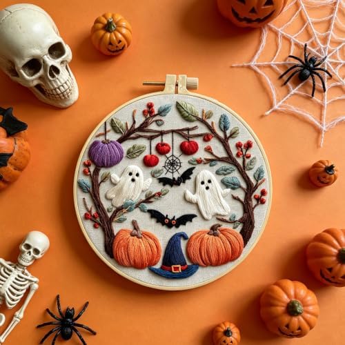 RUIQLXHANG Halloween Ghost Pumpkin Embroidery Kit for Beginners