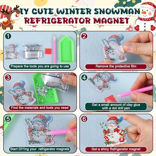 Motipuns 30 Pcs Diamond Magnets,Christmas Snowman,Pink Blue