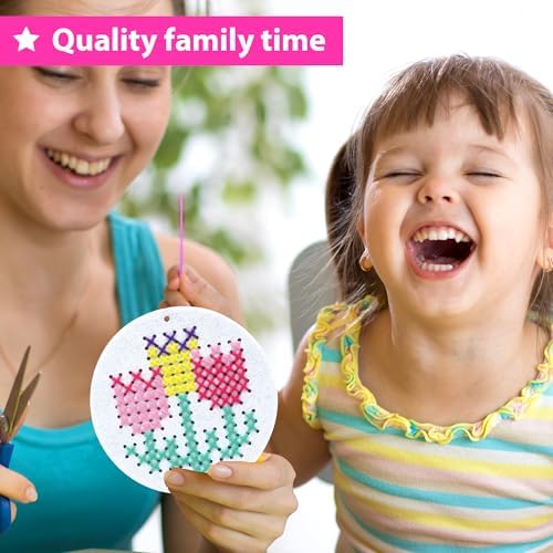 KRAFUN Butterfly & Flower Cross Stitch Kit for Kids Age 5+