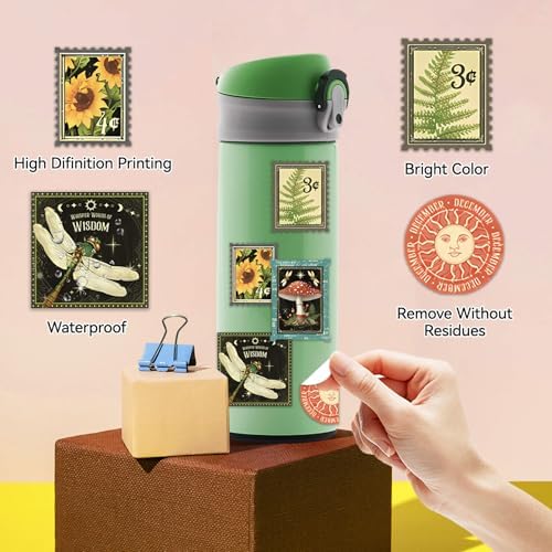 Cottagecore Stickers Vintage Nature - Botanical Mushroom & Sunflower Waterproof Vinyl for Adults | Journal Planner Decor | Laptop Water Bottle Scrapbooking
