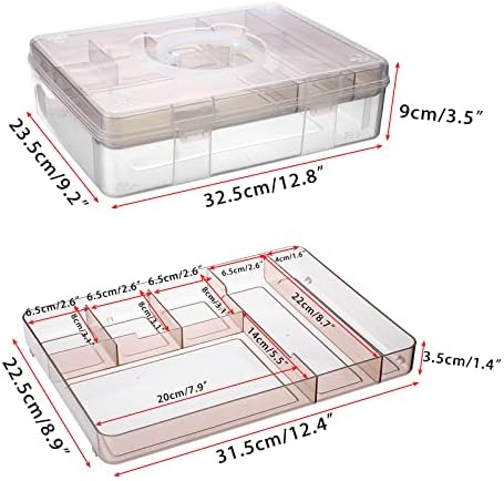 BTSKY 2-Tier Cute Bear Storage Box with Removable Divided Tray Portable Clear Plastic Art Craft Supply Organizer Stackable Home Office Supplies Storage Container for Pens Notes A4 papers etc (Coffee)