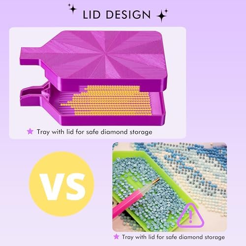 Diamond Art Trays with Lids, Multi-Color Partitioned Diamond Painting Tray, Suitable for 5D Diamond Dots, Silky Violet