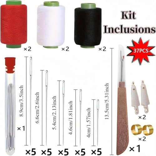 Sewing Tool Set, 37Pcs Big Eye Steel Sewing Needles Kit, Threader and Needle Repair Kit, Needle Threaders and Seam Ripper for Hand Sewing (37pcs tool kit)