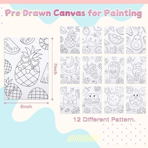 Louise Maelys 12Pack Pre Drawn Canvas to Paint for Kids,Fruit Food